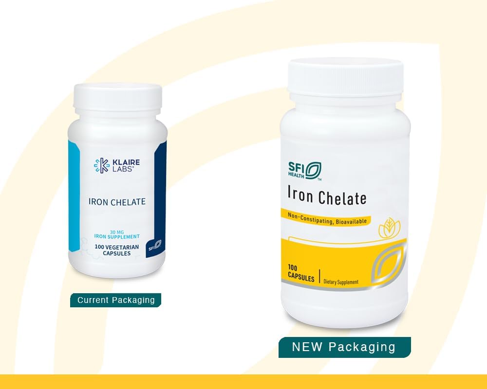 Klaire Labs SFI Health Iron Bisglycinat Chelate Supplement - 30mg Ferrous Bisglycinat Chelate - Entwickelt, um gut-Toleriert, gut-absorbiert und gesund auf Stomach - Allergisch (100 Kapseln)