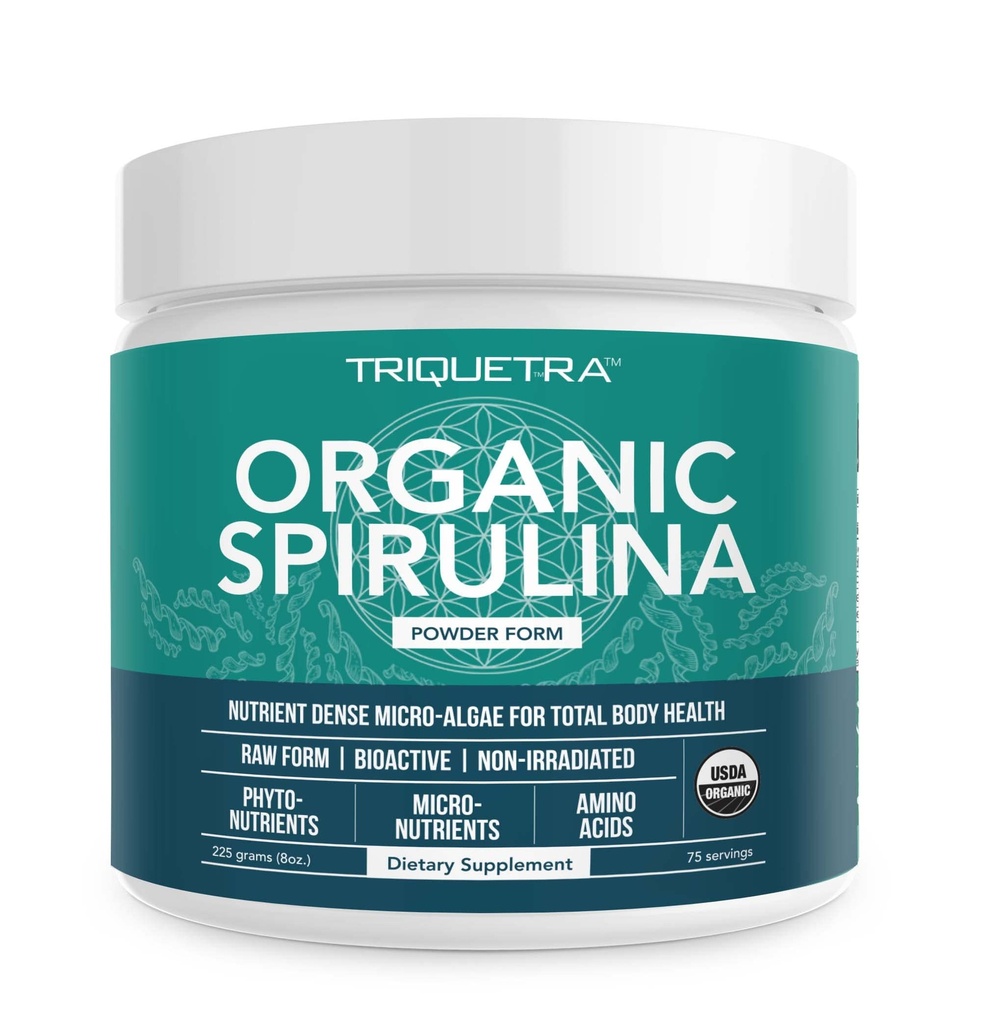 Organic Spirulina Powder – Made with Parry® Spirulina, Known for Superior Purity and Nutrient Density – Vegan Farming – Non-Irradiated – Blue-Green Algae Superfood Supplement – 75 Servings – 8 oz