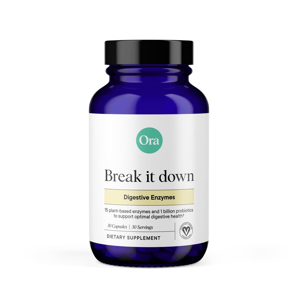 Ora Organic Multi-Enzyme Supplement - Vegan, Glutenfreie Enzyme für Verdauung mit Probiotika für Gut Gesundheit, Bloating, Constipation und Gas Relief - 30 Einfach zu Swallow Kapseln
