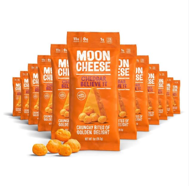 Moon Cheddar Cheese Croyez-le, 1 Once, 12-Pack, Croustillant, Serpent de fromage aux protéines-Rich, Keto Friendly, 100% Real Cheese