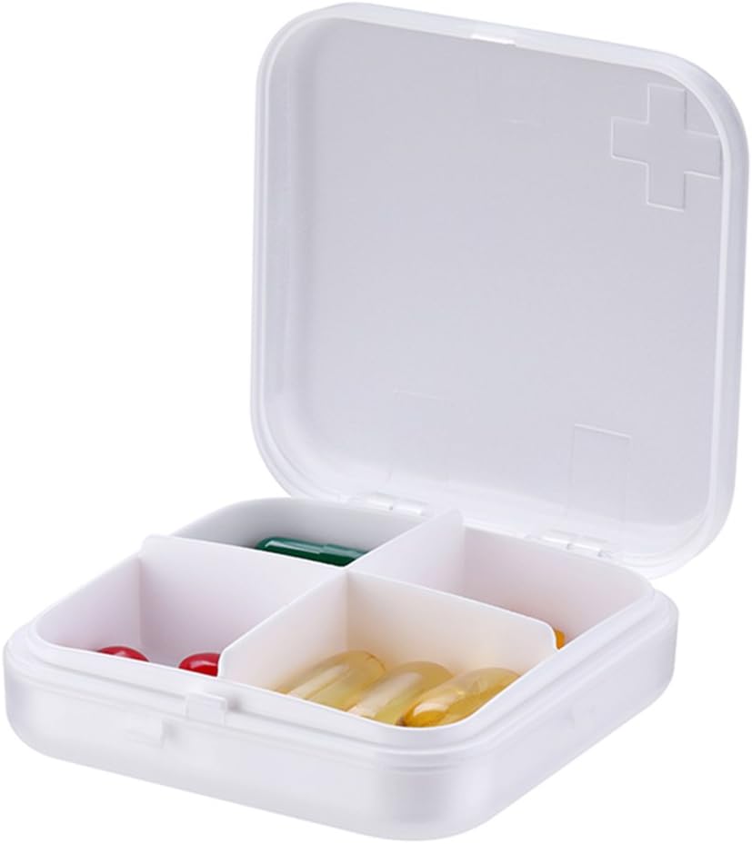 Portable Pill Organizer - Slim Pille Box für Geldbörse oder Reise, Kompakte Pille Case(4 Compartment, Weiß)