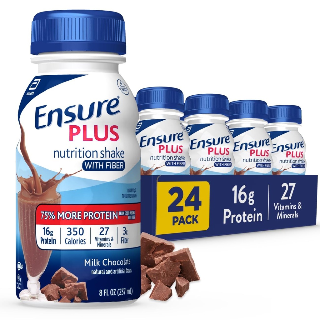 Vergewissern Plus Milch Schokoladennahrung Shake mit Faser | Meal Ersatz Shake | Bereit zu trinken | 16g Protein und 27 Vitamine und Mineralien | 8 fl oz - 24 Pack