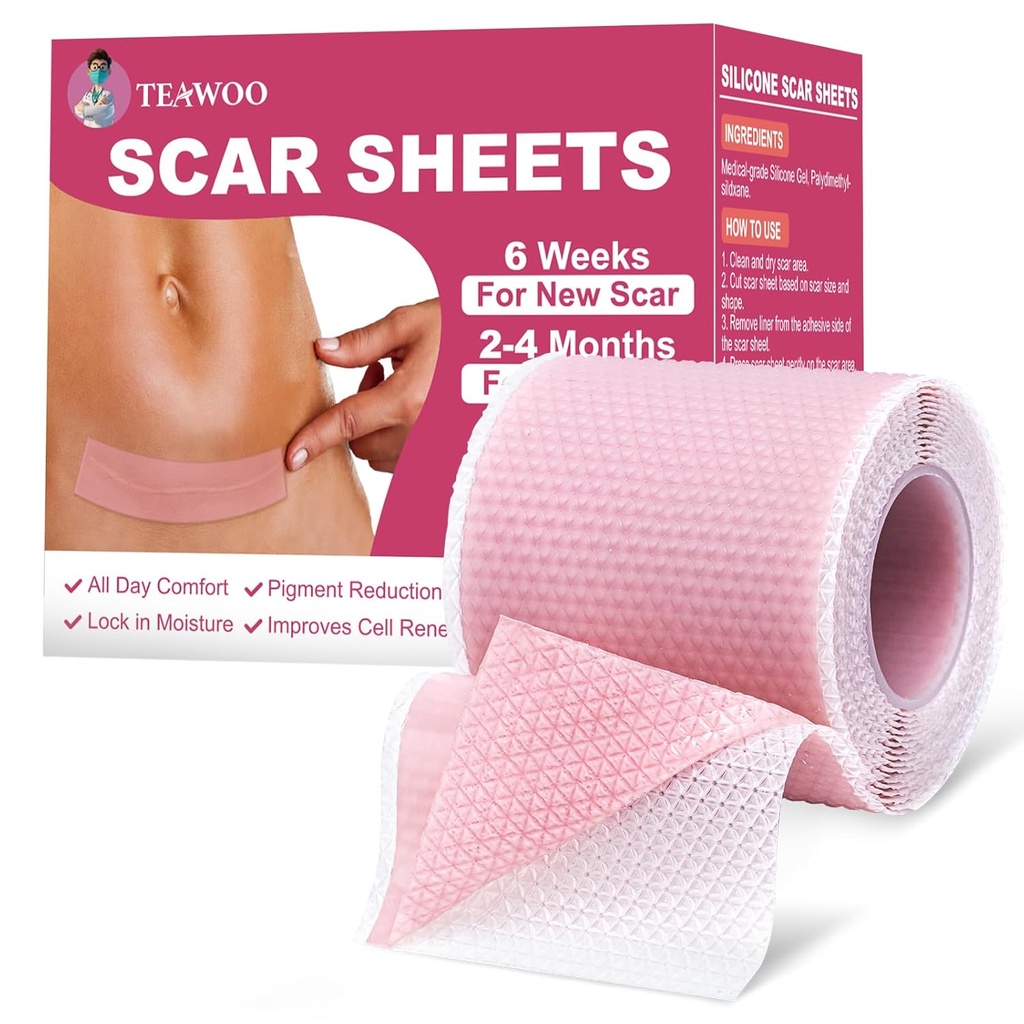 Silikon Narbenblätter, Silikon Narbenband für chirurgische Narben, C-Section,Tummy Tuck,Keloid Bump Entfernung, Face Tape für Falten Über Nacht (1.6"X 59" Roll-1.5M-Pigment Reduction-Pink)