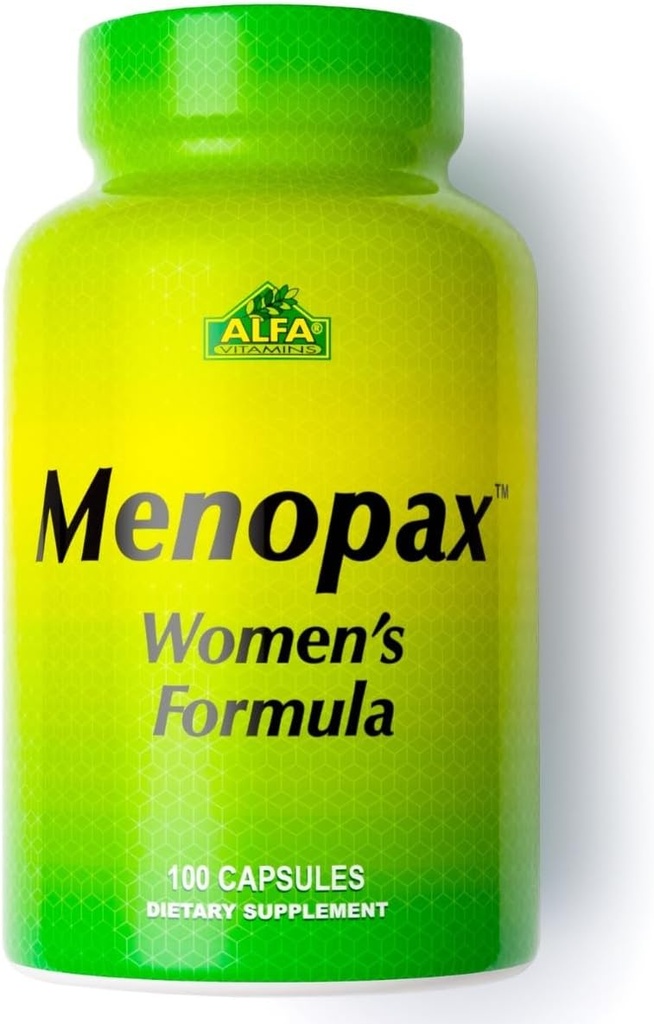 ALFA VITAMINS Ménopax Formule pour femmes, vitamine sans gluten pour la santé menstruelle et le bien-être général, soutient les articulations, l'énergie et l'équilibre du cycle, supplément alimentaire pour les femmes, 100 capsules