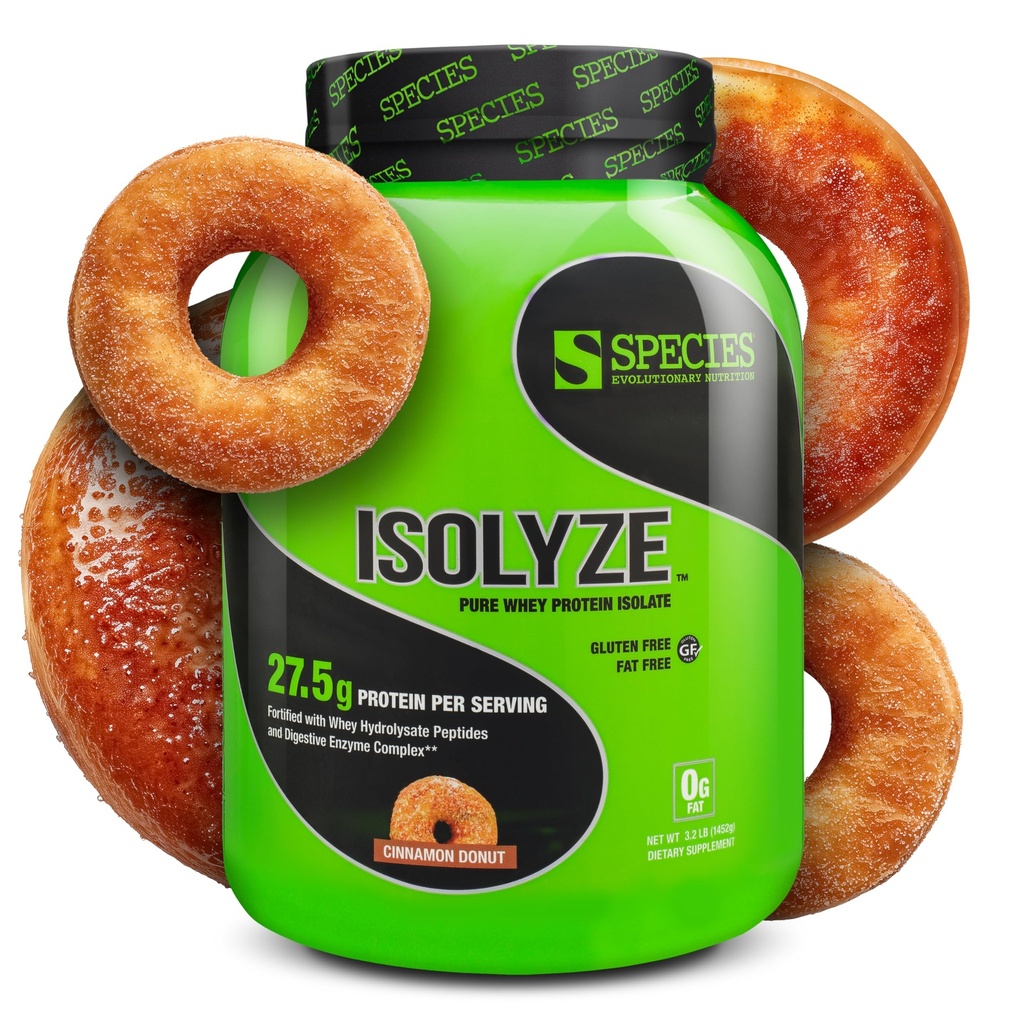 Spezies Nutrition Isolyze Whey Protein Powder, 100% Whey Isolate für Muskelaufbau, 27,5g Protein pro Scoop, kein Zucker & Low Fat (Cinnamon Donut, 44 Servierungen)
