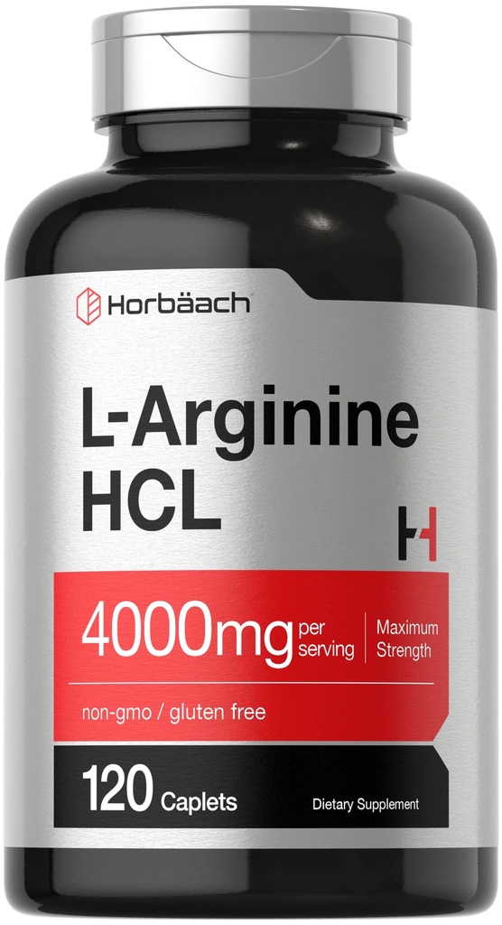 Horbäach L-Arginin HCL 4000mg | 120 Caplets | Aminosäure für Männer und Frauen | Nitric Oxid Supplement | Vegetarisch, Non-GMO, Glutenfreie Ergänzung