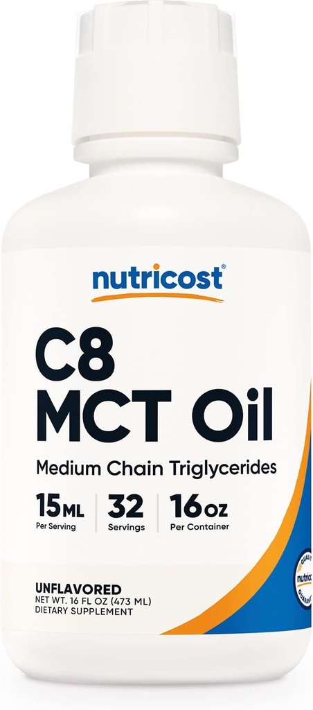 Nutricost C8 MCT Oil 16oz - Keto, Paléo, Non-OGM