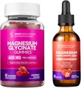 Magnesium Glycinate｜Gummies for Adults, Sleep, Relaxation & Focus, Mixed Berry Flavor & Liquid with Magnesium Citrate & Taurate, Strawberry Flavor