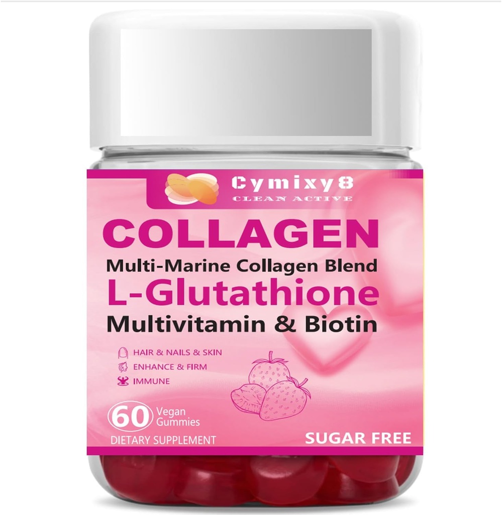 Glutathion Biotin Collagen Glow Gummies, Extra-Strength L-Glutathion & Colageno Hidrolizado pour les femmes & 10000mcg Biotin & Multivitamine pour les femmes pour les ongles de peau de cheveux