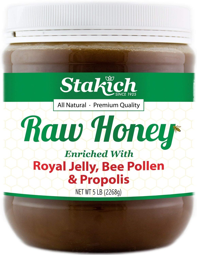 Stakich Royal Jelly, Bee Pollen, Propolis Anriched Raw Honey - Rein, unverarbeitet, unbeheizt - 5 Pfund (80 Unze)