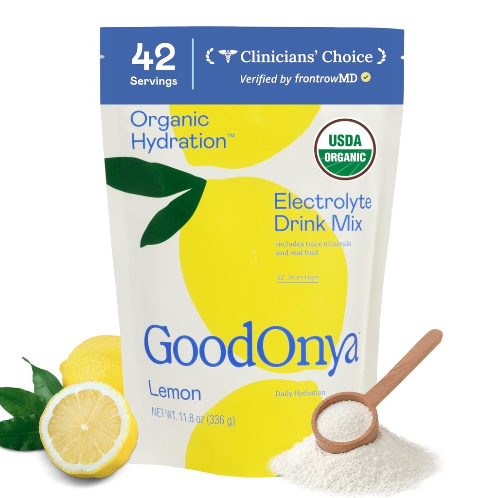 GOODONYA Organic Hydration Electrolyte Drink Mix, Certified Organic Hydration Powder, Non-GMO, Biochecked Glyphosate Free, Low Sugar, Lemonade Flavor, keine künstlichen Aromen, 42 Servierungen