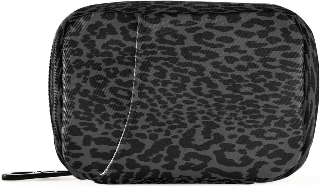 xigua Leopard Black Pill Box 7 Day Travel Pill Cases Bag,Weekly Portable Pill Organizer Bag avec fermeture éclair pour supplément de vitamine Huile de poisson