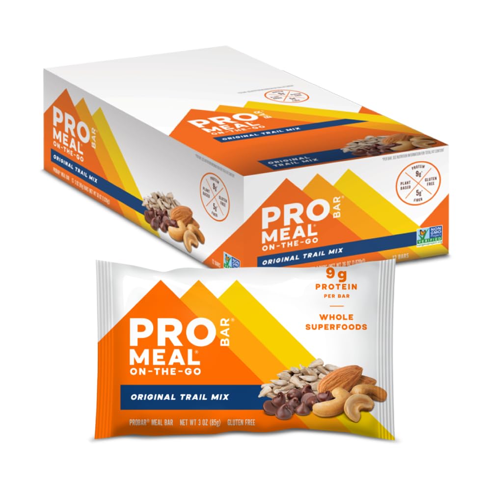 PROBAR - MEAL Bar, Original Trail Mix, Non-GMO, Gluten-Free, Healthy, Plant-Based, Whole-Food Ingredients, Natural Energy (12 Count)