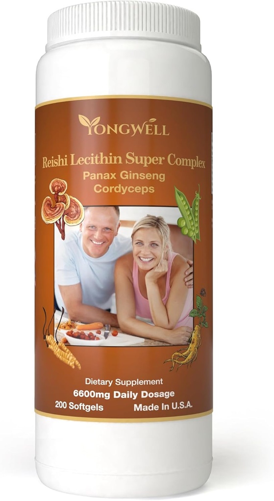Reishi Lecithin Super Complexe avec Panax Ginseng & Cordyceps (200 Softgels)