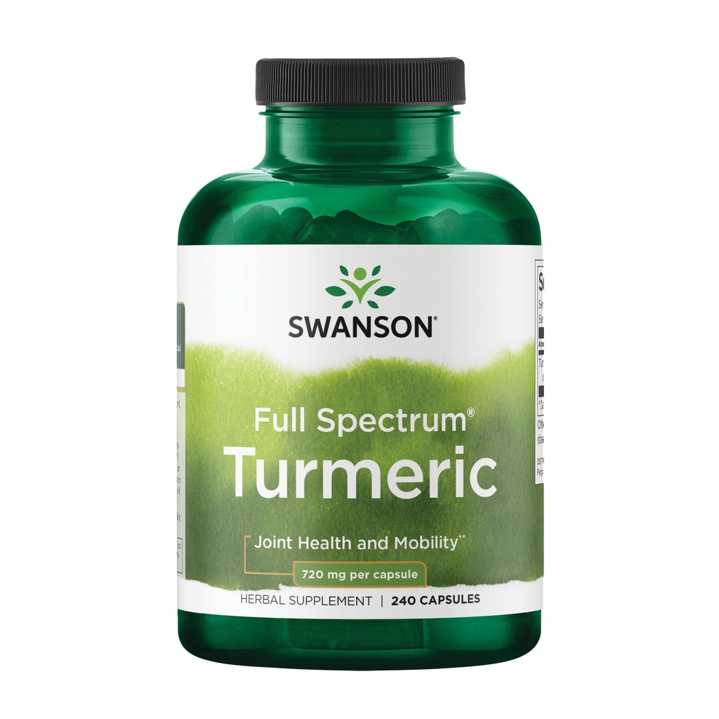 Swanson Turmeric Antioxidant, Joint Health, Cardiovascular, Liver Detox, Mood und Memory Support Supplement Curcuma Longa (Rhizome) 720 mg, 240 Kapseln, 120 Portionen, 1.44 Gramm pro Servierung