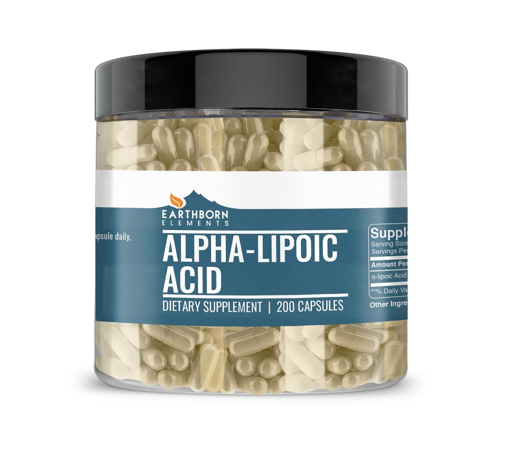 Éléments terriens Acide alpha-lipoïque 200 Capsules, pures et non diluées, sans additifs