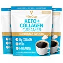 VitaCup Keto + Collagen Coffee Creamer Vanilla Flavor w/MCT, Collagen Protein, Coconut Water, L-Theanine for Keto Diet, Coffee, Smoothies, & Shakes, Dairy-Free, Gluten-Free, Soy-Free, 3 bags,10oz each