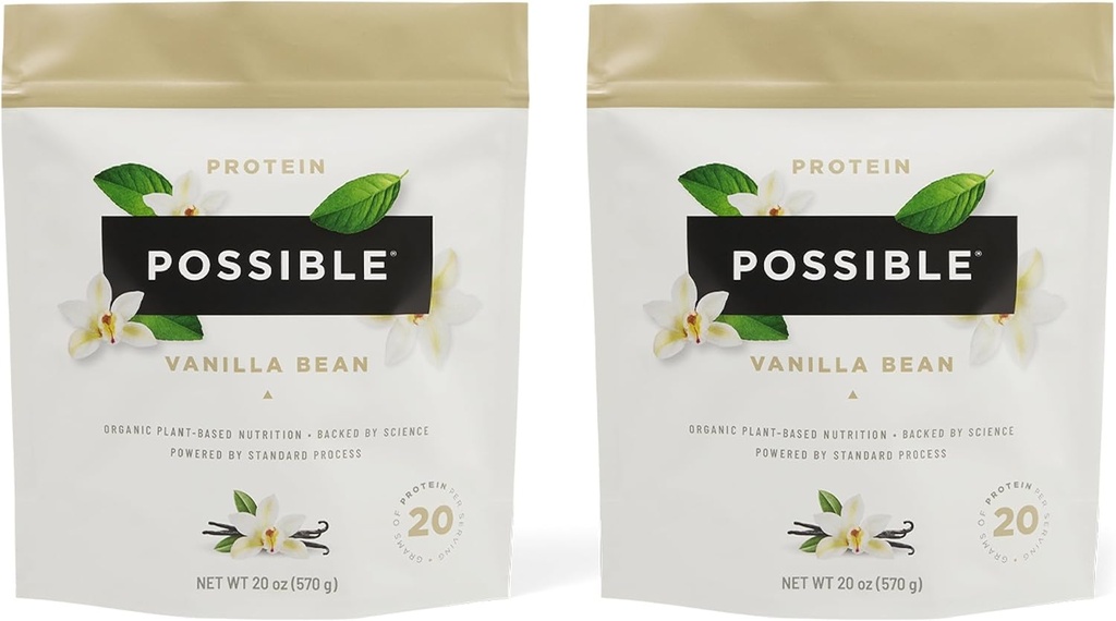 Protein Powder Vanilla Bean - 20g Vegan, pflanzliche Proteinmischung - Non-GMO, Non-Dairy, Glutenfrei - 3,5g BCAAs - 9 Essential Amino Acids - 30-Day Supply - 2 Bag, 30 Portionen
