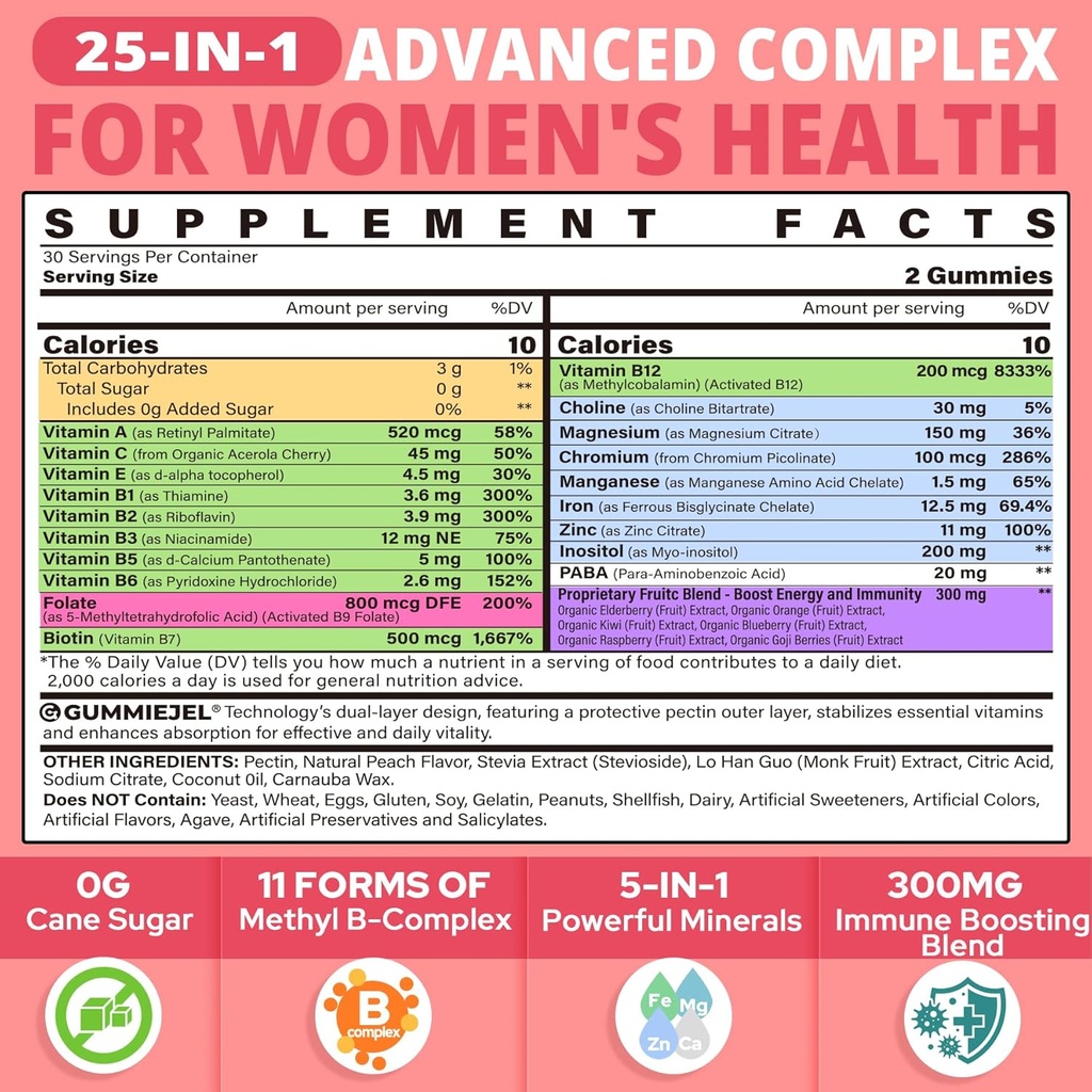 Vitamin B Complex Gummi für Damen