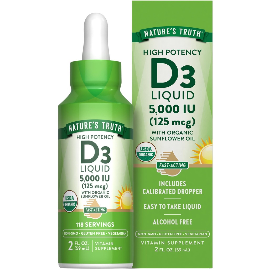 Nature's Truth Vitamin D3 Liquid | 5000 IU | 2 fl oz | Non-GMO und Gluten kostenlose Ergänzung