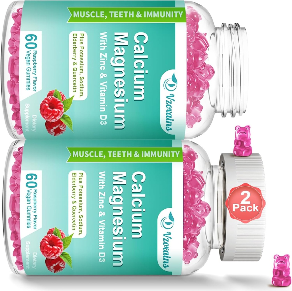 Hohe Absorption Calcium Magnesium Zink-Gummien mit Magnesium-Glycinat 400mg, Zucker freie Calcium-Magnesium-Ergänzung für Knochen & Zähne Stärke, Muskel-Funktion - Vegan, 120 Zähler