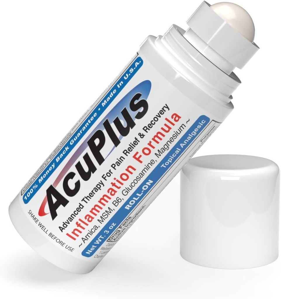 AcuPlus - Schmerzlinderungsrolle auf - topische Entzündungshemmende Muskeln & Gelenke zu beruhigen - Arthritis Schmerzlinderung, Bursitis, Tendonitis Cream - TSA Kompliant, Bequeme Rolle auf - 3 fl. oz. (Pack von 1)