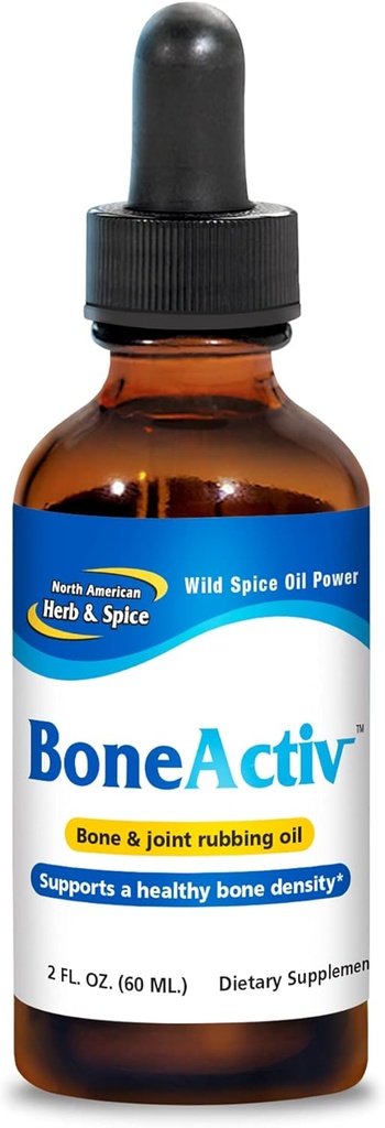 North American Herb & Spice BoneActiv - 2 fl. oz. - Huile de frottement des os et des articulations - soutient les os sains - non-OGM, végétalien - 346 portions
