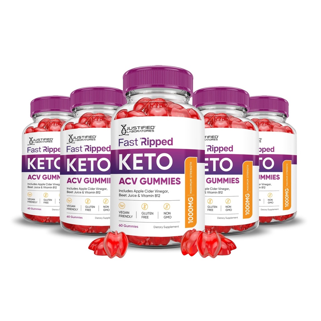 Justified Laboratories (5 Pack Fast Ripped Keto ACV Gummies Advanced Formel 1000MG Fast Ripped Formuliert mit Granatapfel-Blütensaftpulver B12 Vegan Non GMO 300 Gummys