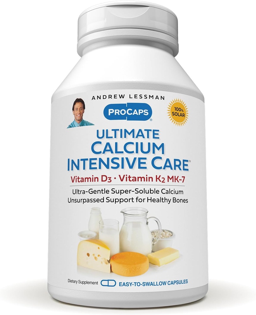 ANDREW LESSMAN Ultimate Calcium Intensive Pflege mit Vitamin D3 und K2 MK7-120 mcg - 720 Kapseln - Knochen und Skeleton Health Essentials. Sanft, einfach zu schwalben, Super Soluble. Keine Zusatzstoffe