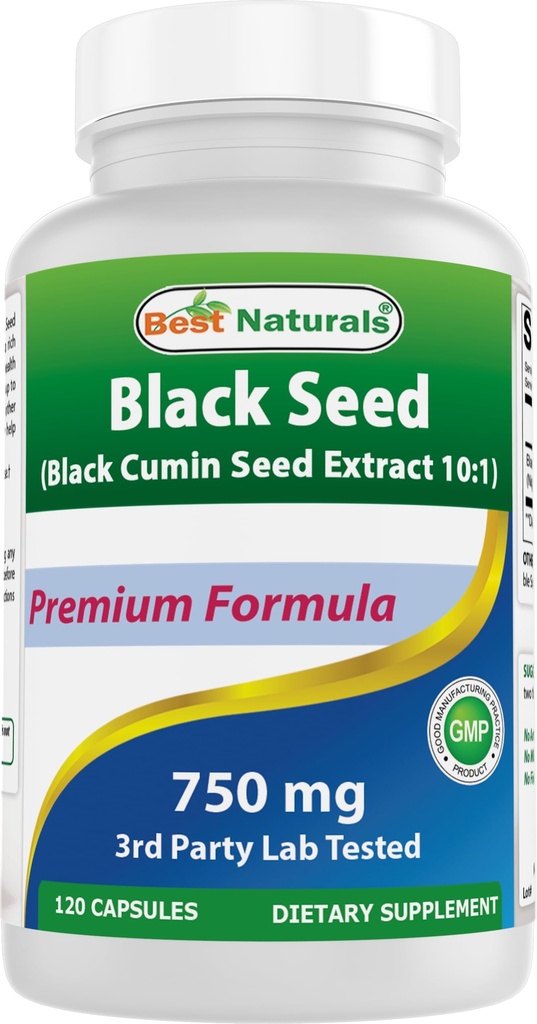 Best Naturals Black Seed (Black Cumin Seed Extract 10:1) 750 mg Per Serving- 120 Kapseln