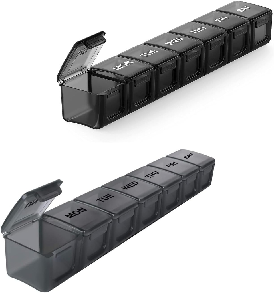 2 Pack Extra Large Pill Organizer, Sukuos Weekly Pill Case avec un couvercle clair, Arthritis Friendly Medicine Organizer for Pills/Vitamine/Pish Oil/Supplements, BPA Free, Easy to Clean
