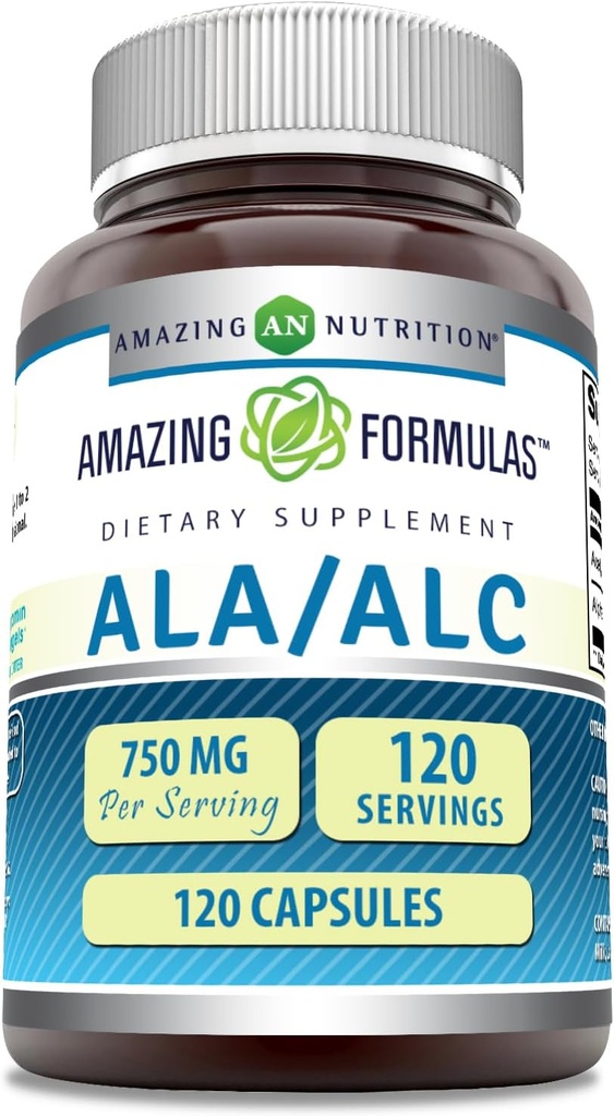 Erstaunliche Formeln ALA/ALC (Alpha Lipoic Acid/Acetyl L-Carnitin) Ergänzung | 750 Mg Pro Servieren | Kapseln | Non-GMO | Gluten-Free | Made in USA (1 Packung, 120 Zähler)