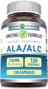 Erstaunliche Formeln ALA/ALC (Alpha Lipoic Acid/Acetyl L-Carnitin) Ergänzung | 750 Mg Pro Servieren | Kapseln | Non-GMO | Gluten-Free | Made in USA (1 Packung, 120 Zähler)
