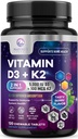 Vitamin D3 K2 - 5000 iu Vitamin D3 & 100 mcg Vitamin K2 (MK-7) Komplex für Immununterstützung - Knochen, Zähne & Muskelunterstützung - Berry Chewable, Glutenfrei, Non-GMO, Bottled in USA - 120 Tabletten