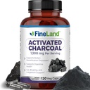 FineLand Activated Charcoal 1300mg - Advanced Digestive Detox Cleanse, Hilft mit Gas und Bloating, Zirkulation & Cholesteroal Support - Made in USA, 120 Vegan Pillen