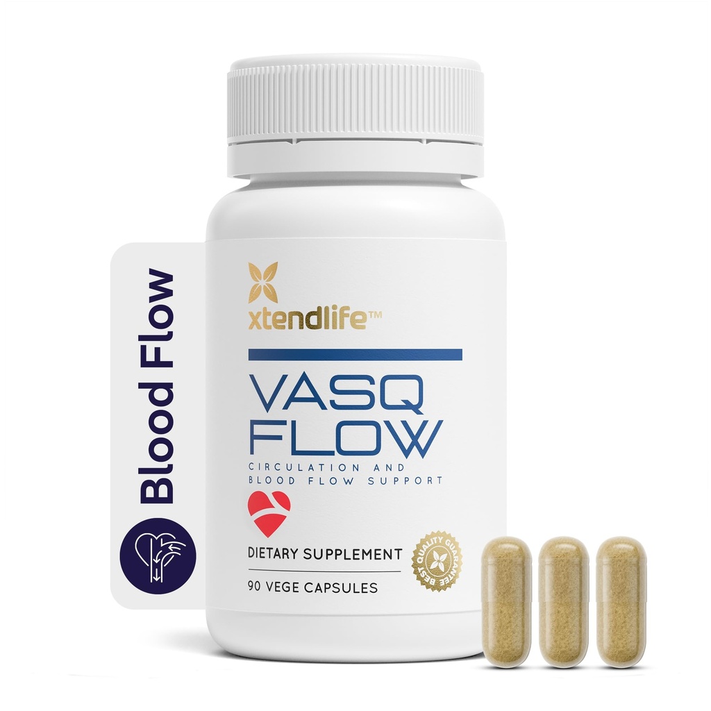 Xtendlife VasQFlow Nitric Oxid Booster - für Zirkulation, Blutfluss, Herz- und Muskelunterstützung-mit Red Spinat Extract & Aged Garlic - 1 Monat Versorgung (90 Count)