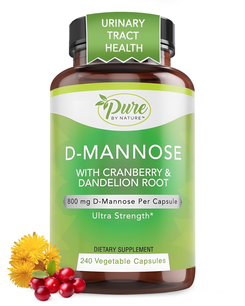 Rein von Natur 600mg D-Mannose Vegan Kapseln mit Cranberry & Dandelion Extrakt, Urinary Tract Health Support, Flush Impurity, Detox Body, 240 Count