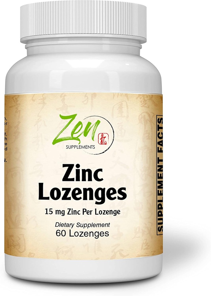 Zen Supplements - Zink Lozenges 15 Mg Immununterstützung Antioxidante Ergänzung & Große Verkostung Zink 60-Lozenge