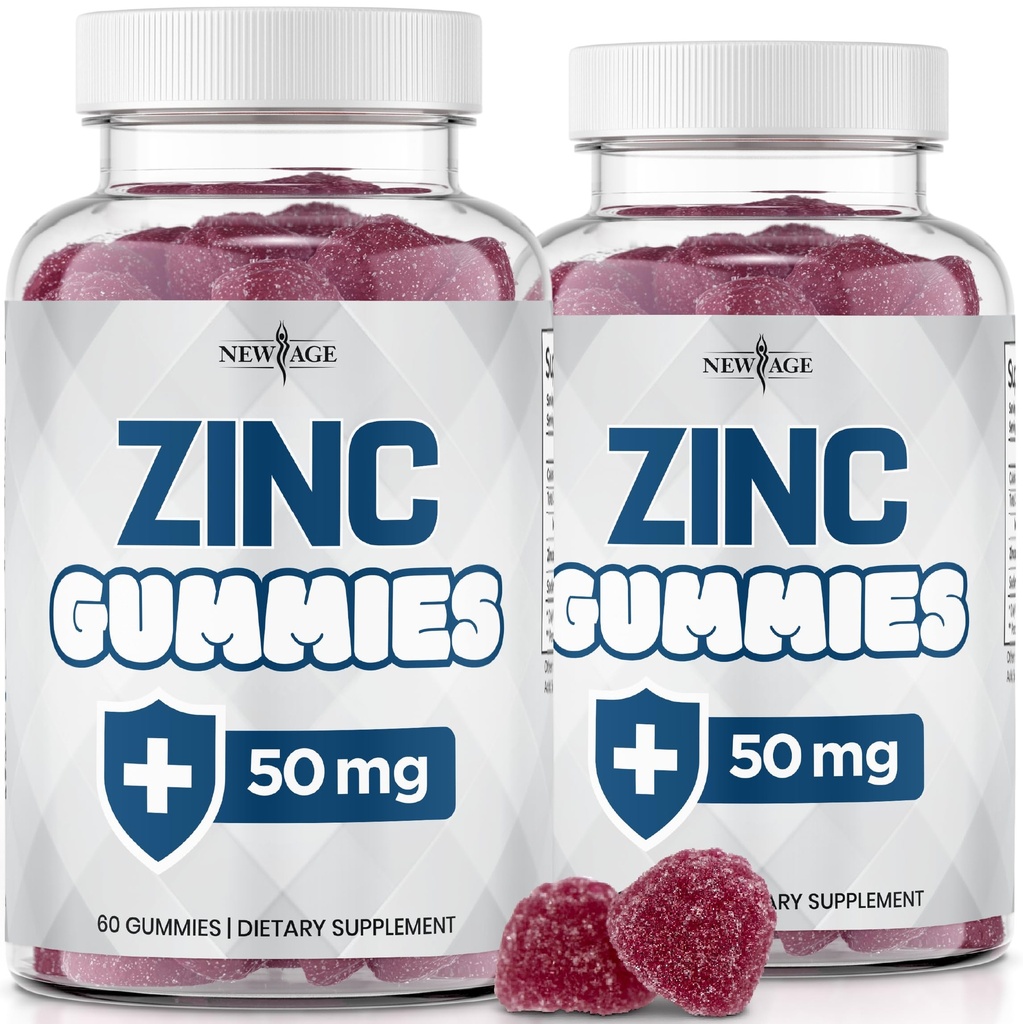 NEU AGE Zink-Gummien - 2 Packung - 50mg Hochimmun-Booster Zink-Ergänzung, Immunabwehr, Leistungsstarkes natürliches Antioxidans, Non-GMO - von New Age, 120 Count