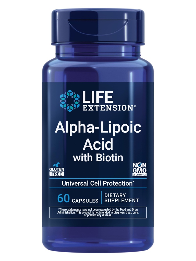Life Extension Alpha-Lipoic Acid mit Biotin, für Zellschutz, Universal Antioxidans für Leber & Nerve Gesundheit, Glutenfrei, Non-GMO, 60 Kapseln