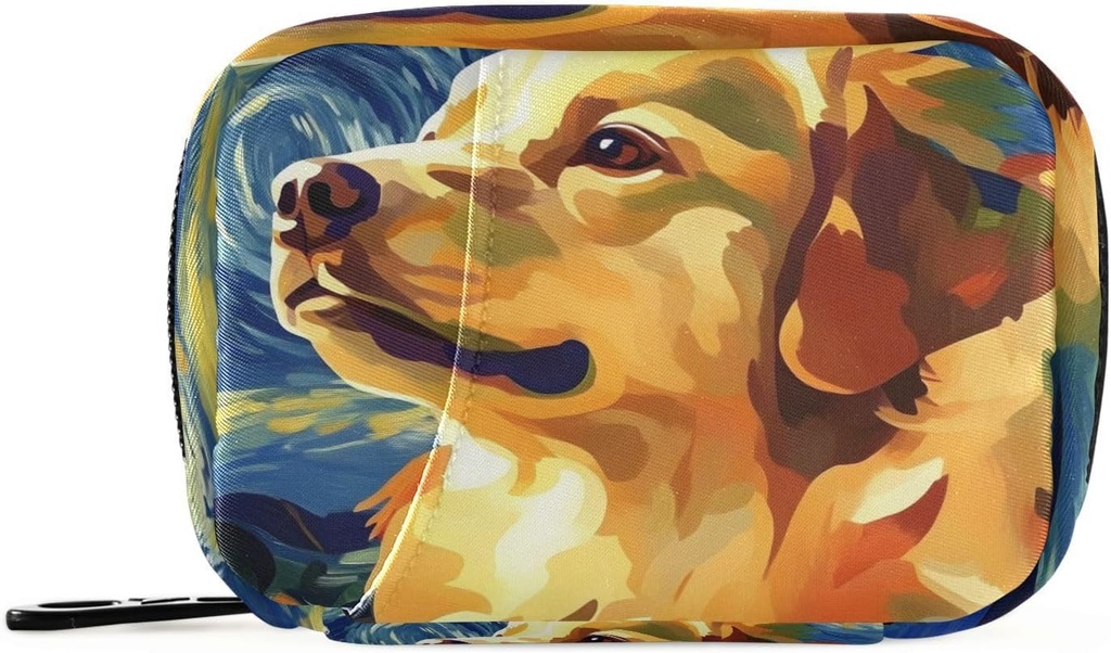 Weekly Pill Organizer Golden Retriever Starry Night Small Pill Box Tasche Portable Travel Pill Case 7 Tage Vitamin Supplement Halter mit Reißverschluss für Familien Business Camping