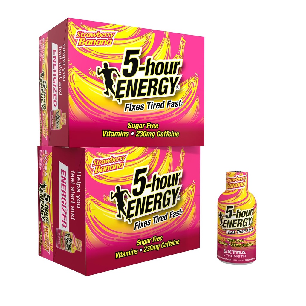 5 heures ENERGY Extra Strength Energy Shot, Fraise Banana Flavor (1.93 oz., 24 comte) Calories sans sucre et zéro, B-Vitamines et acides aminés, 230mg Caffeined Energy Shot, complément alimentaire