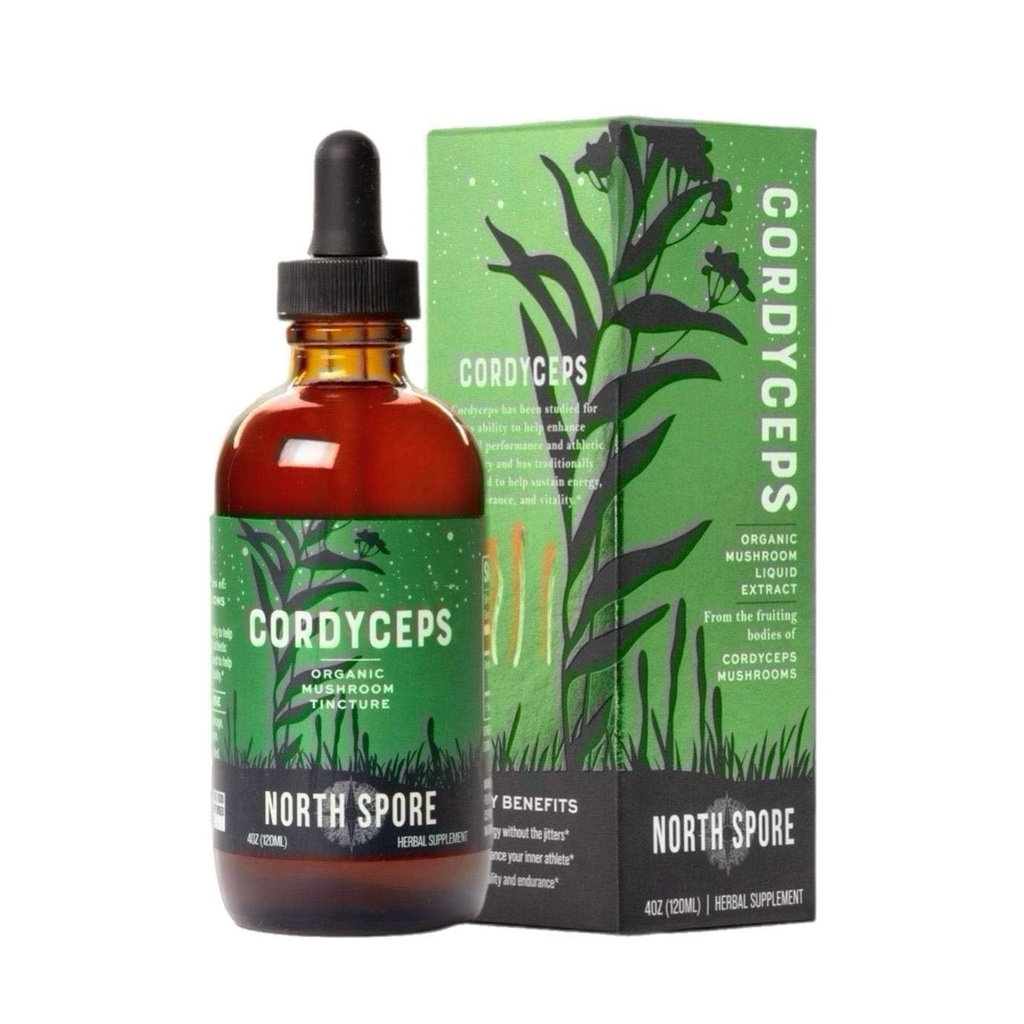 North Spore Organic Cordyceps Mushroom Tincture (4 oz) | 100% Fruchtkörper Extrakte | Energie, Ausdauer und Stamina | Zertifiziertes Organ, Vegan, Non-GMO | Adaptogenic, Nootropic | Made in USA