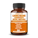 Pilz Complex 12000mg Kapseln - Lions Mane, Cordyceps, Reshi, Maitake - Nootropics Gehirn, Boosts Memory, Energie, Kognitive Funktion & verbessert Fokus, Immunsystem, Antioxidans - 90 Vegan Kapseln