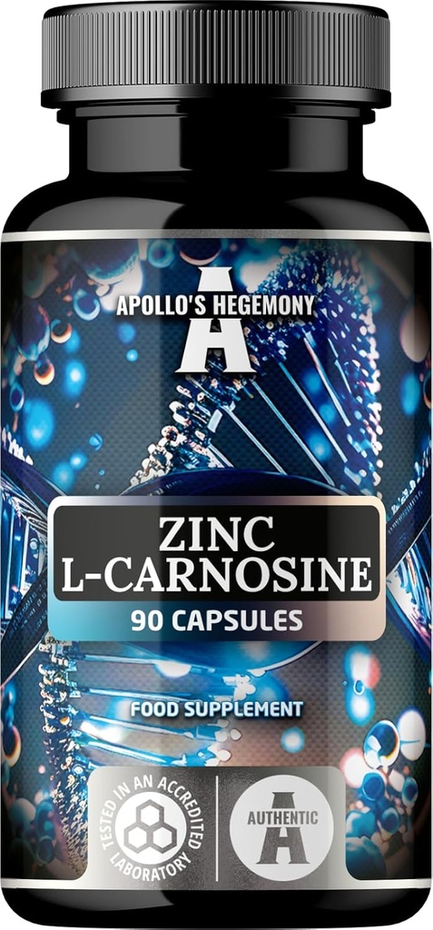Zink L-Carnosin 37,5 mg pro Kapsel, 90 Vegan Kapseln, 3 Monate Versorgung, Zinkergänzung und Aminosäure Beta-Alanin, von Apollos Hegemonie.