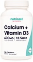 Nutricost Calcium (600mg) + Vitamine D3 (12,5mcg) pour femmes, 180 capsules - végétalien, non-OGM, sans gluten - 60 portions