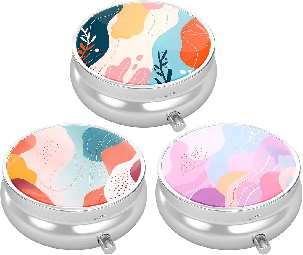 3 Pack Pille Box, Kleine Pille Fall für Geldbeutel & Tasche, niedliche Reise Medizin Organizer, Tragbare Medizin Containerhalter, Vitamine, Medikamente, Fischöl & Supplement, Art Style Muster zu halten