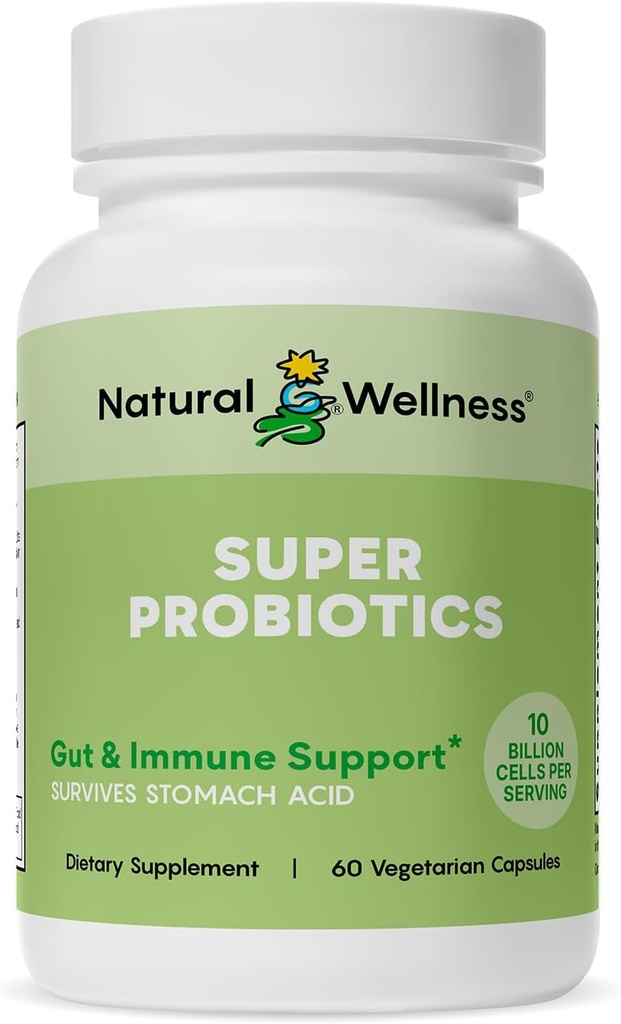 Natural Wellness Super Probiotic + Prebiotic Blend – 10 Billion CFUs mit 8 Strains – Probiotika für Frauen und Männer für Verdauungsmedizin, Gut Balance & Immununterstützung – Non-GMO, 30-Day Supply