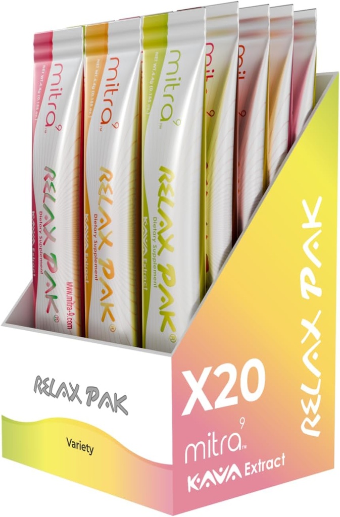Mitra9 Kava Pulver RelaxPak - Variety Pack Kava Extrakt Pulver-Packets | Mood Enhancer | Plant Based | Fördert natürliche Beruhigung und Klarheit | Einfache offene Single-Serving Stick (20)