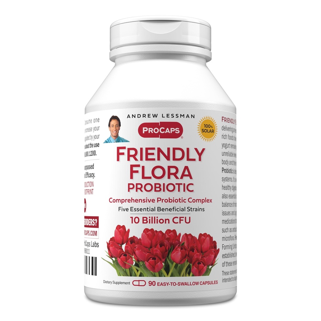 ANDREW LESSMAN Friendly Flora Probiotic 90 Capsules - 10 Billion CFU, umfassende Mischung aus fünf probiotischen Strainen, leistungsfähige Immun- und Verdauungshilfe. Probiotika für Frauen oder Männer